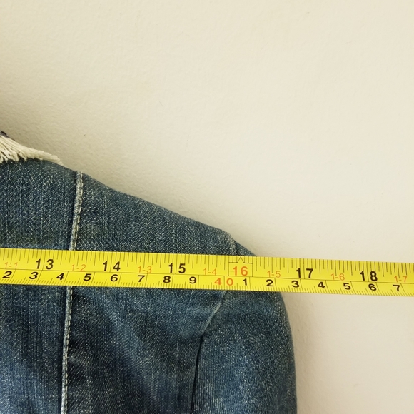 Brighton Button Embellished Fringe Trim Notch Collar Denim Blazer Jacket M NWT - Picture 11 of 12